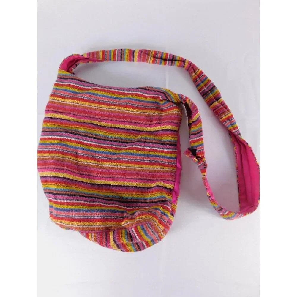 Tribe Azure Crossbody Bag Womens Medium Pink Striped Elephant Embroidered Boho